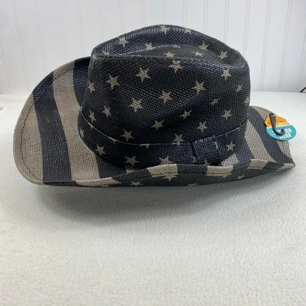 USA Flag Design Cowboy Hat‎ Khaki and Dark Gray Stripes and Stars One Size
